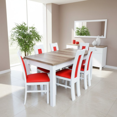 Dining room set suite 7-piece. Red 6x armchair chair table complete group cushion