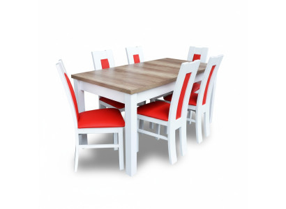 Dining room set suite 7-piece. Red 6x armchair chair table complete group cushion