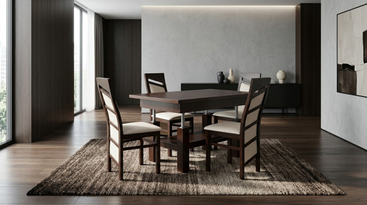 Design dining room set ensemble 5-piece wood furniture kitchen 4x chair table armchairs