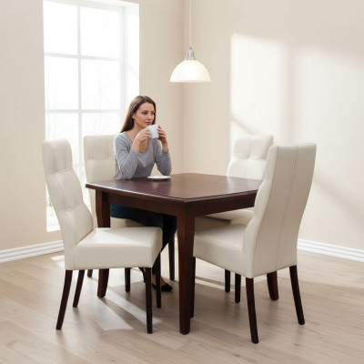 Luxury Dining Room Set 5-piece Brown Wood Furniture 4x Chair Table Style Modern New