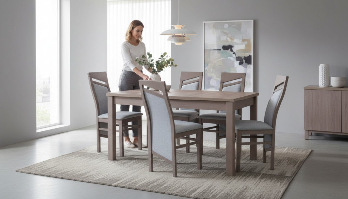 Dining Table Set 6x Chairs Backrest Chair Suite Tables Dining Room Group 7-piece Wood