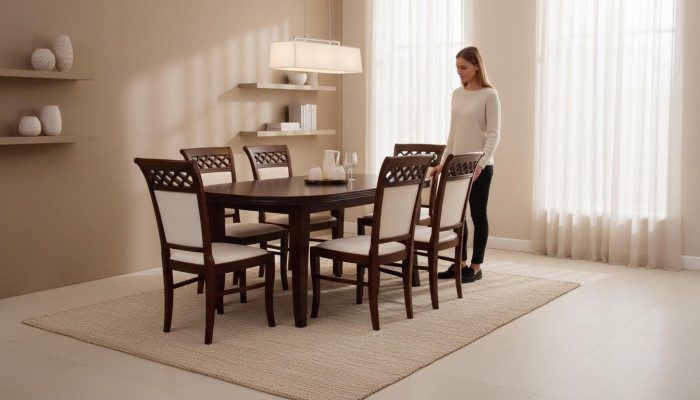 Modern dining room design set ensemble chair table armchair group 7-piece furniture