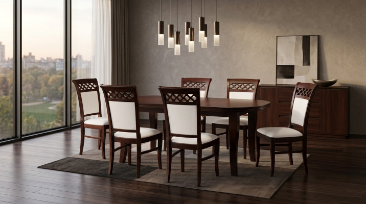 Modern dining room design set ensemble chair table armchair group 7-piece furniture