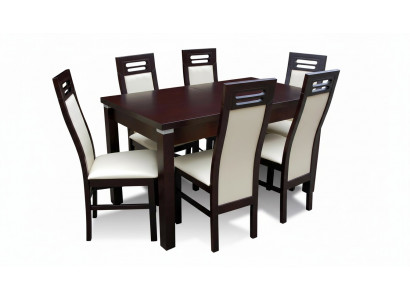 Wood Designer Dining Table + 6 Chairs Set Ensemble Room Group 7 pcs. Tables New