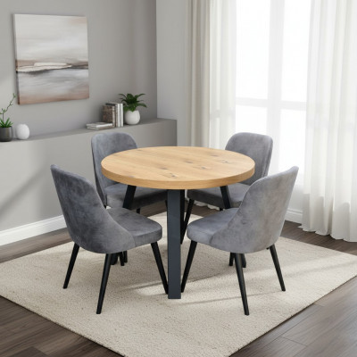 Round dining room + 4 chairs set round table wood tables set of 5 pieces
