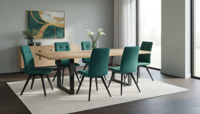 Dining room design furniture chair group table + 6 upholstered chairs 7-piece set suite new