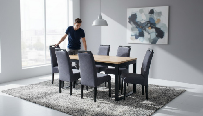 Classic Dining Room Set Rectangular Table 6 Chairs Armchair Set 7-piece.