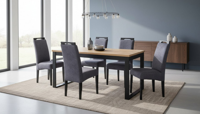 Classic Dining Room Set Rectangular Table 6 Chairs Armchair Set 7-piece.