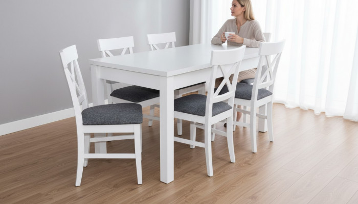 Modern Antique Style Dining Room Set Wood Metal Table Dining Suit 6x Chairs Chair
