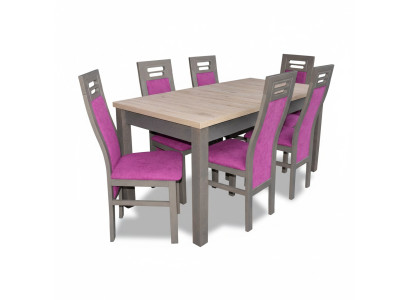 Dining table made of wood, dining room set, 6x chair set, chairs, modern furniture groups