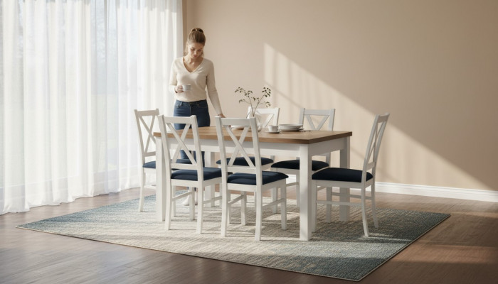 Dining Table Set Table 6xChairs Chair Dining Room Set Table Wood Textile 7-piece