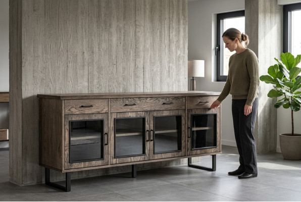 Display cabinet glass cupboard sideboard tall cabinets real wood furniture sideboards