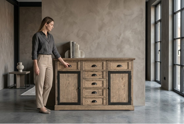 Console table brown wood drawer shelf side table sideboard dresser furniture