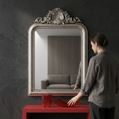 Classic design mirror wall mirror baroque rococo luxury furniture wood frame silver