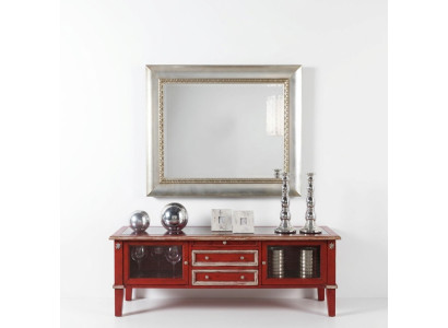Classic wall mirror with wooden frame, mirror, luxury furniture, silver hanging glass frame wall.