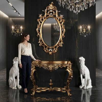 Design console table dresser with mirror luxury furniture set console 2-piece set.