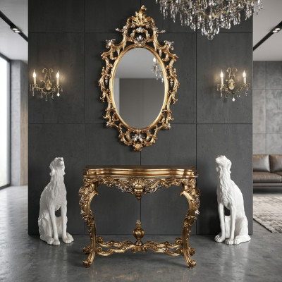 Design console table dresser with mirror luxury furniture set console 2-piece set.