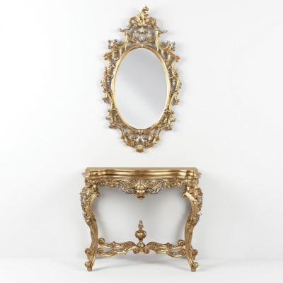 Design console table dresser with mirror luxury furniture set console 2-piece set.