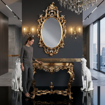 Modern Large Luxury Mirror Wall Mirror Real Wood Frame Hanging Mirror Luxury Furniture