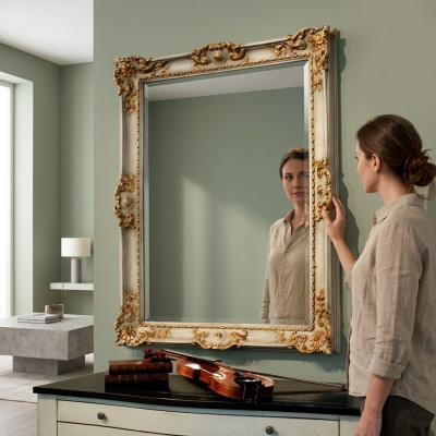 Mirror wall mirror designer hallway living room bathroom wood design 88x118 baroque