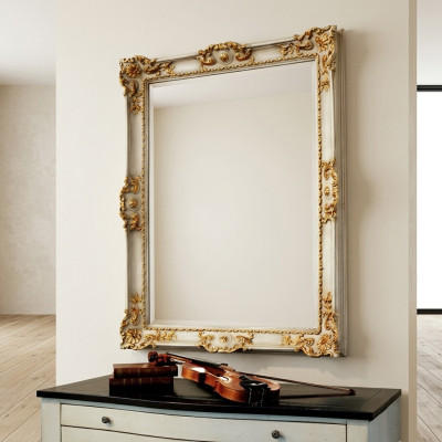 Mirror wall mirror designer hallway living room bathroom wood design 88x118 baroque