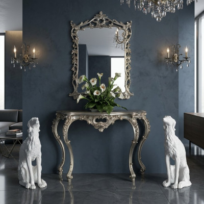 Baroque console table sideboard wall table hallway table classic wood silver new