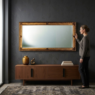 Large wall mirror XXL royal baroque style design furniture rococo wood frame 181x91