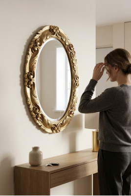 Modern large real wood frame mirror wall mirror hanging mirror luxury furniture