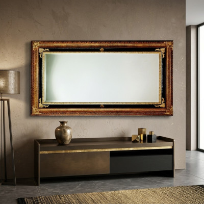 Classic wall mirror with wooden frame, mirror furniture 107x197 glass frame wall gold