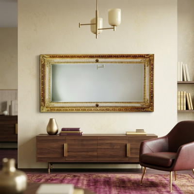 Classic wall mirror, wooden frame, mirror furniture, gold, 104x194, glass, frame, wall.