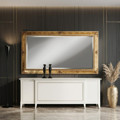 Wall mirror with wooden frame, hanging mirror, golden mirror, wall mirror, living room, new.