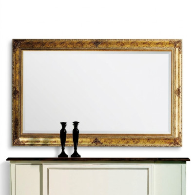 Wall mirror with wooden frame, hanging mirror, golden mirror, wall mirror, living room, new.
