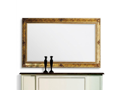 Wall mirror with wooden frame, hanging mirror, golden mirror, wall mirror, living room, new.