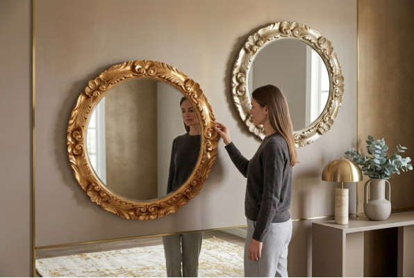 Classic Wall Mirror Wood Frame Mirror Furniture Round 65cm Glass Design Round New