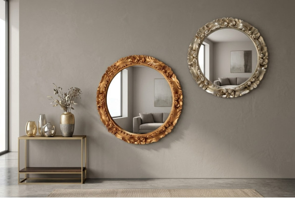 Classic Wall Mirror Wood Frame Mirror Furniture Round 65cm Glass Design Round New