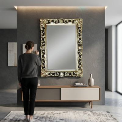 Living Room Mirror Wall Mirror Designer Hallway Bathroom Wood Glass Design 113x113 New