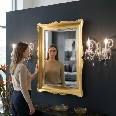 Mirror Furniture Baroque Classic Wall Mirror Wood 85x105 Glass Frame Wall Gold