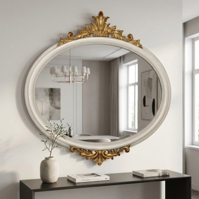 Round mirror wall mirror hallway living room bath wood glass design decoration SP7240