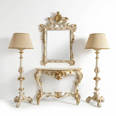 4-piece group set, classic style 2x lamp console table with mirror furniture