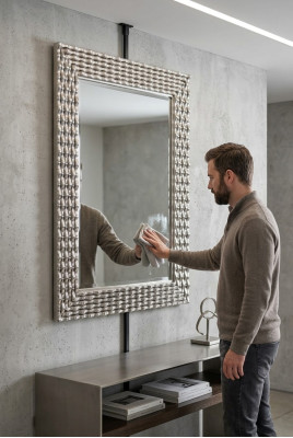 Classic wall mirror wood mirror furniture baroque glass frame wall silver 82x108