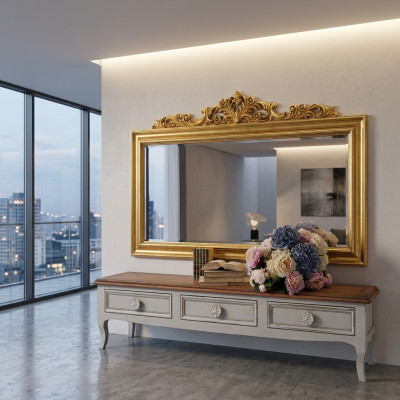 Mirror wooden frame large wall mirror luxury classical designer baroque rococo wood