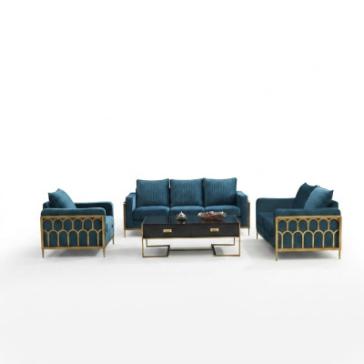 Blue stainless steel sofa set 3+2 seater upholstered couches modern living room sofas