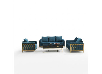 Blue stainless steel sofa set 3+2 seater upholstered couches modern living room sofas