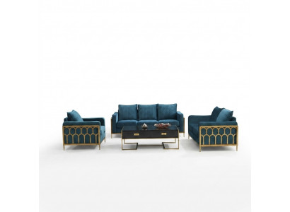 Blue stainless steel sofa set 3+2 seater upholstered couches modern living room sofas