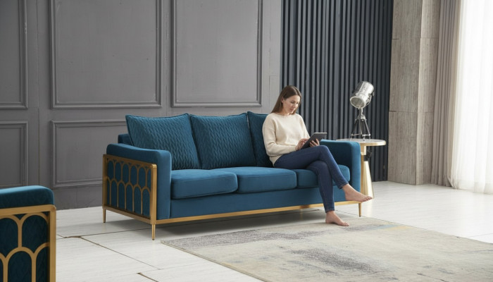 Three-seater couch, upholstered design sofa, modern seating decor, sofas, room furniture