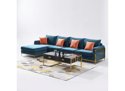 Corner sofa L-shape coffee table sofa couch design upholstery luxury blue table