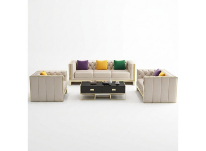 Beige Chesterfield Sofa Set 3+2 Seater Upholstered Sofas Leather Living Room Set