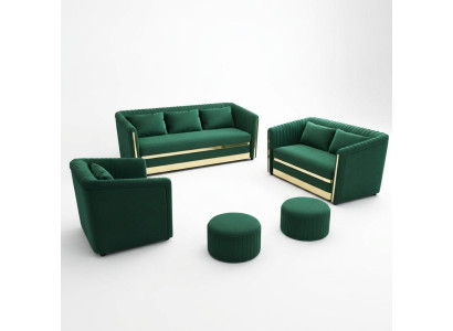 Green stainless steel sofa set 3+2 upholstered living room couches