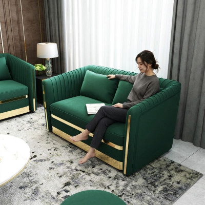 Green Designer Sofa Couch Upholstery XXL 2-Seater Big Sofas Couches Fabric Leather