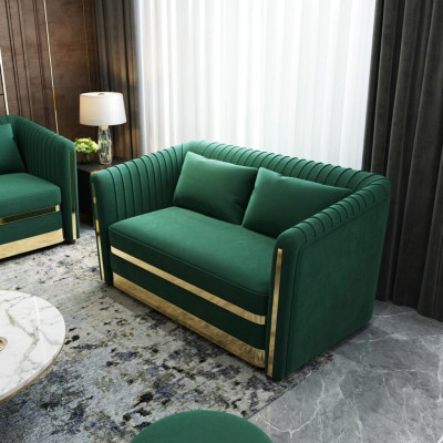Green Designer Sofa Couch Upholstery XXL 2-Seater Big Sofas Couches Fabric Leather